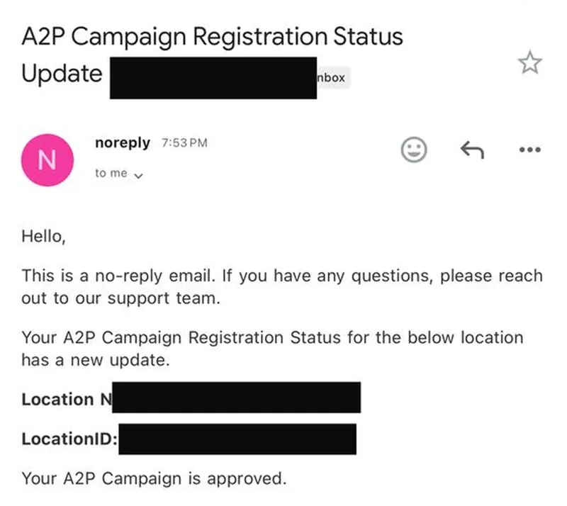 A2P 10DLC campaign approved in GoHighLevel