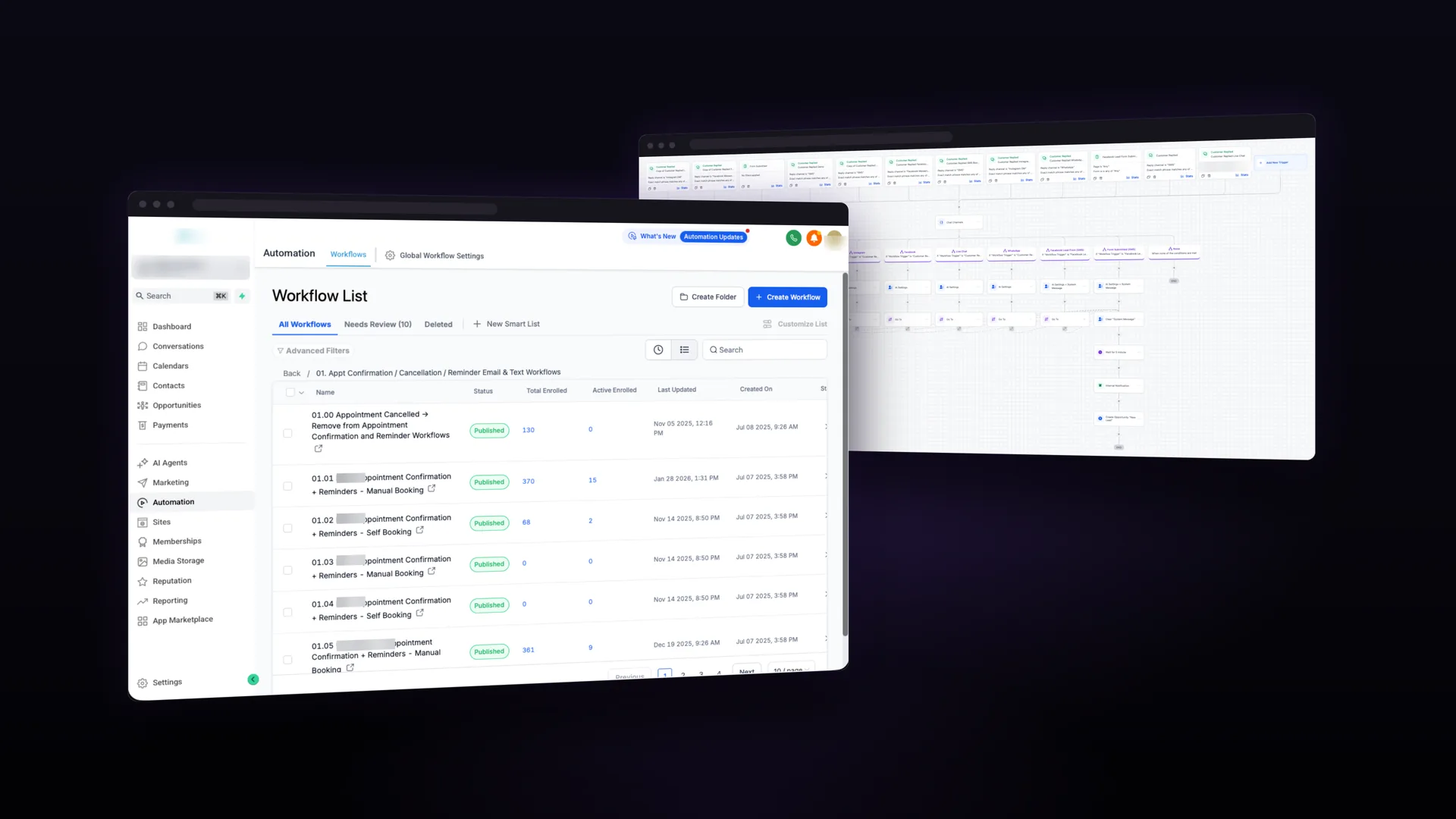 Appointment confirmation and reminder workflows